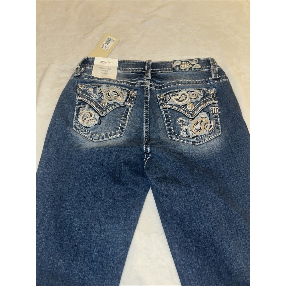 Miss Me Jeans, Slim Boot Women's Size 29 Blue, Denim, Gems Back Pocket, Flared
